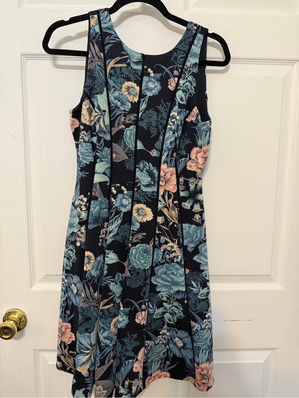Floral Fit & Flare Dress - Navy with Blue and Pink Flowers